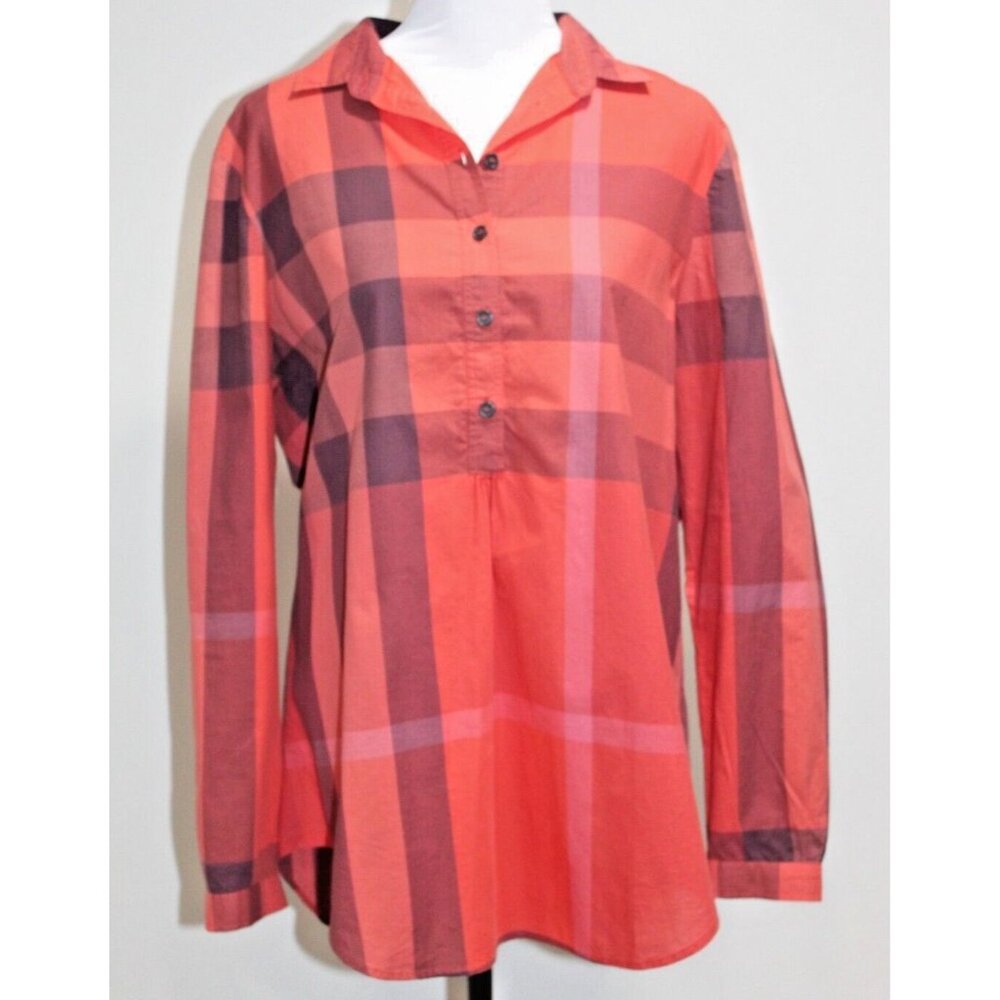 Burberry Red and Pink Plaid Blouse